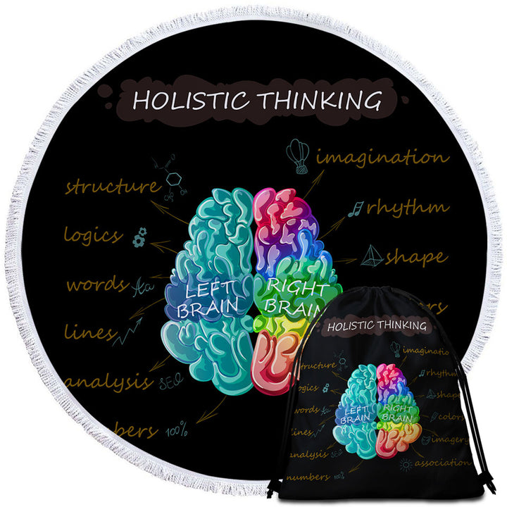 Holistic Thinking Colorful Brain Round Beach Towel