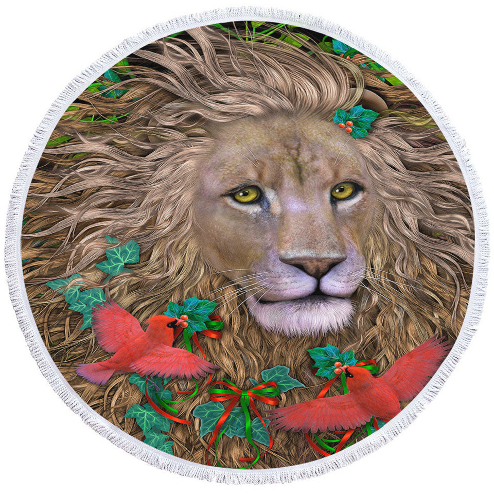 Honorable Lion Round Beach Towel the King of Peace