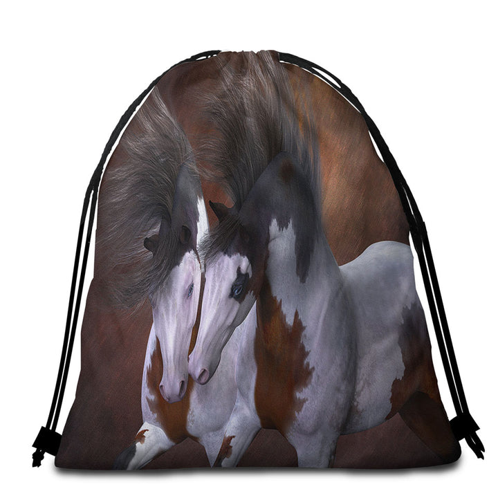Horse Art Beach Bags and Towels Two Young White Brown Pinto Horses