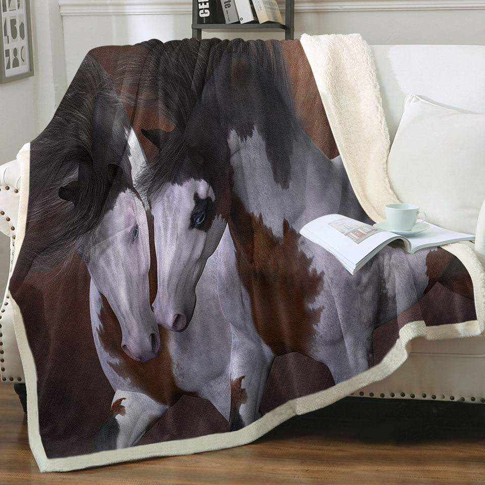 products/Horse-Art-Sofa-Blankets-Two-Young-White-Brown-Pinto-Horses