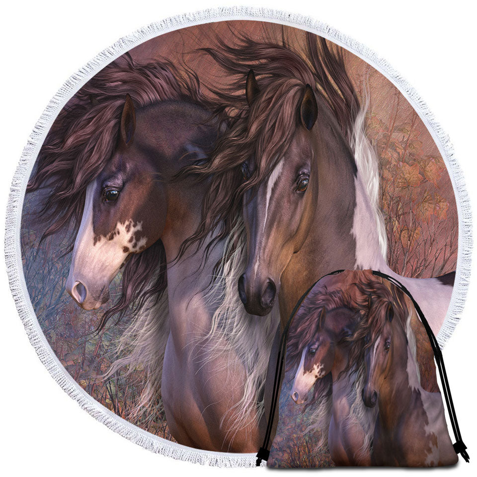 Horse Beach Towels Art the Bachelors Two Attractive Horses