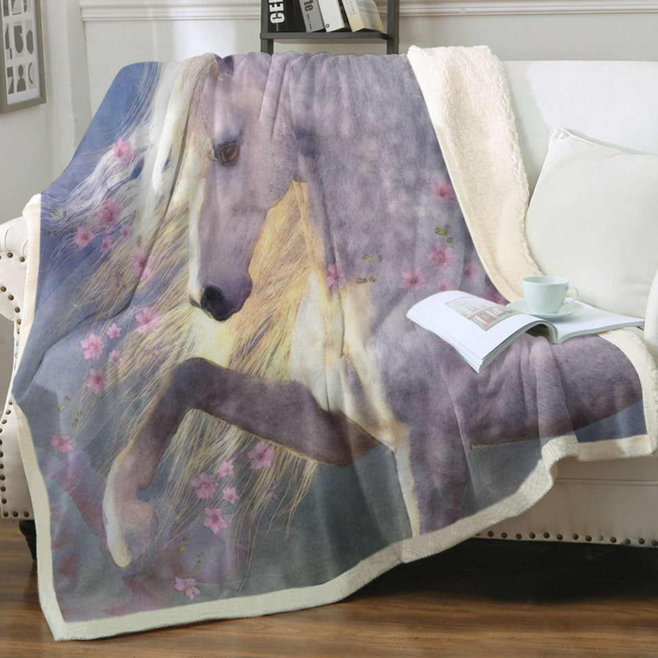 products/Horse-Blankets-Art-Beautiful-Pink-Flowery-White-Horse