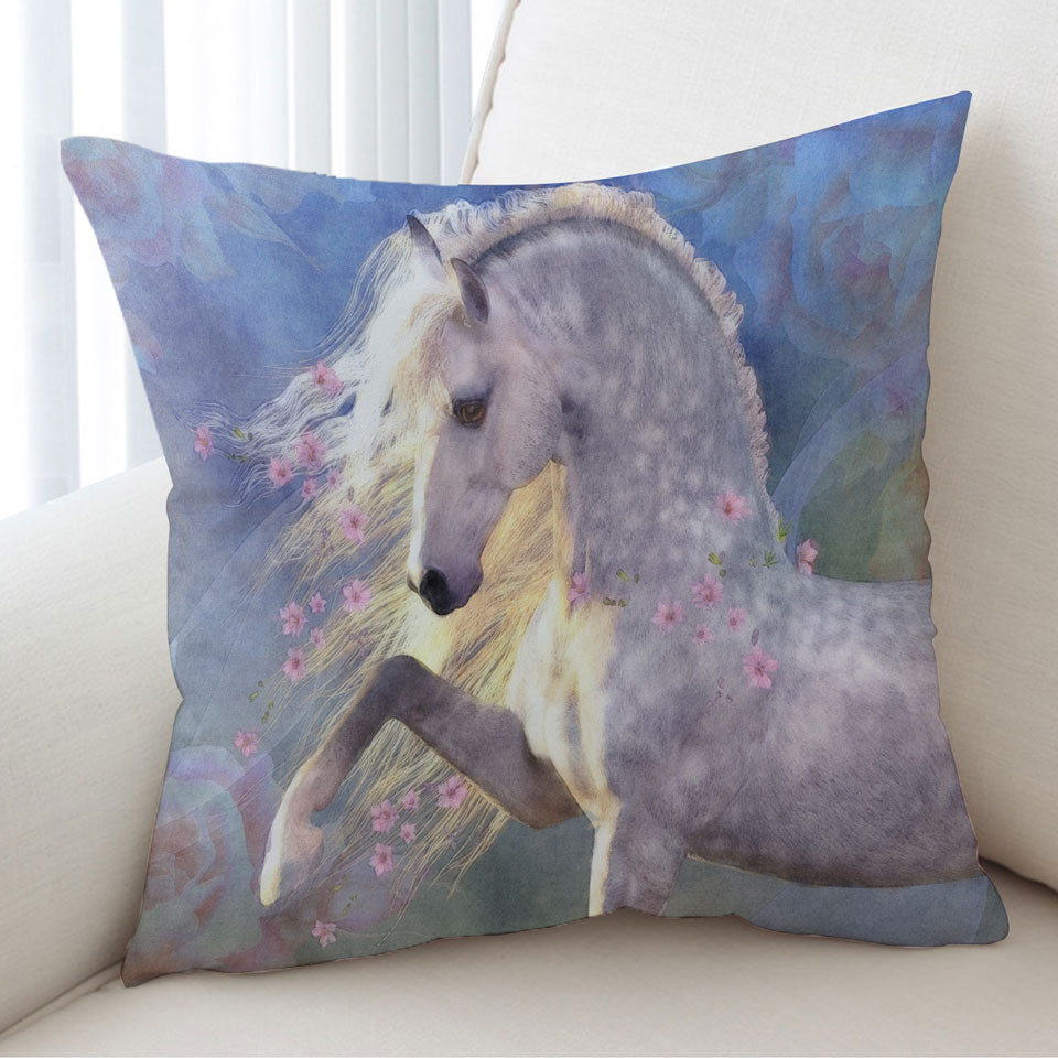 Horse Cushion Covers Art Beautiful Pink Flowery White Horse