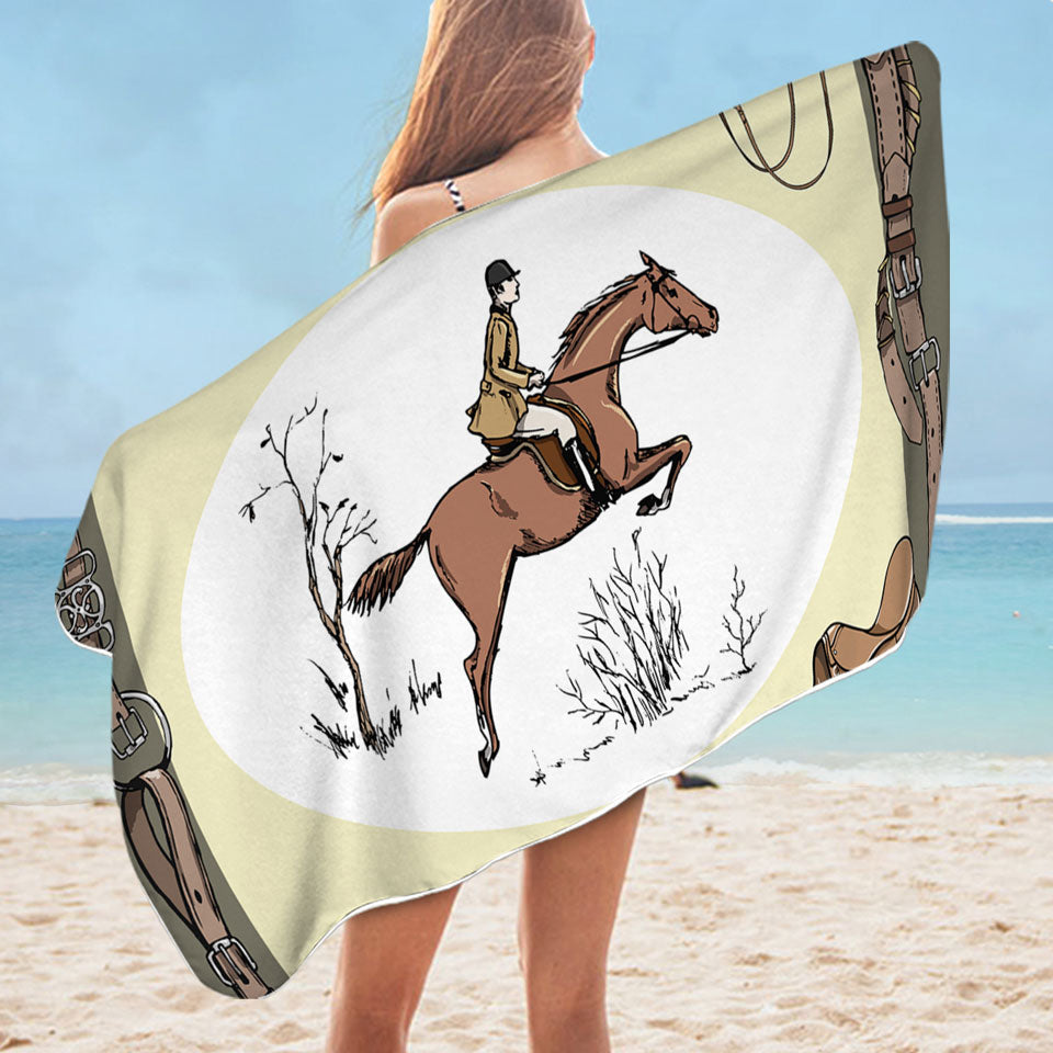 Horse Riding Mens Beach Towel