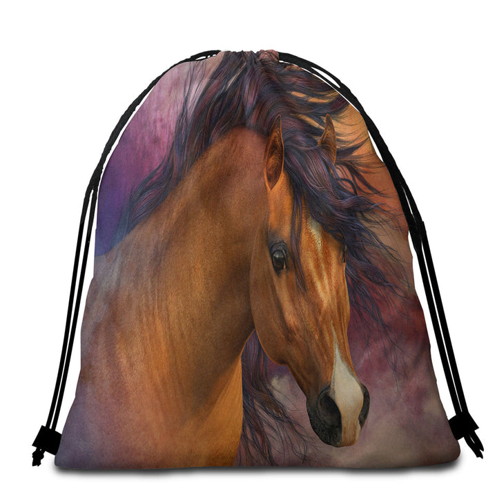 Noble Horse the Black Shadow Horses Art Beach Towel Bags