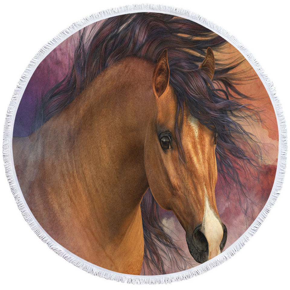 Horses Art Attractive Brown Young Horse Circle Beach Towel