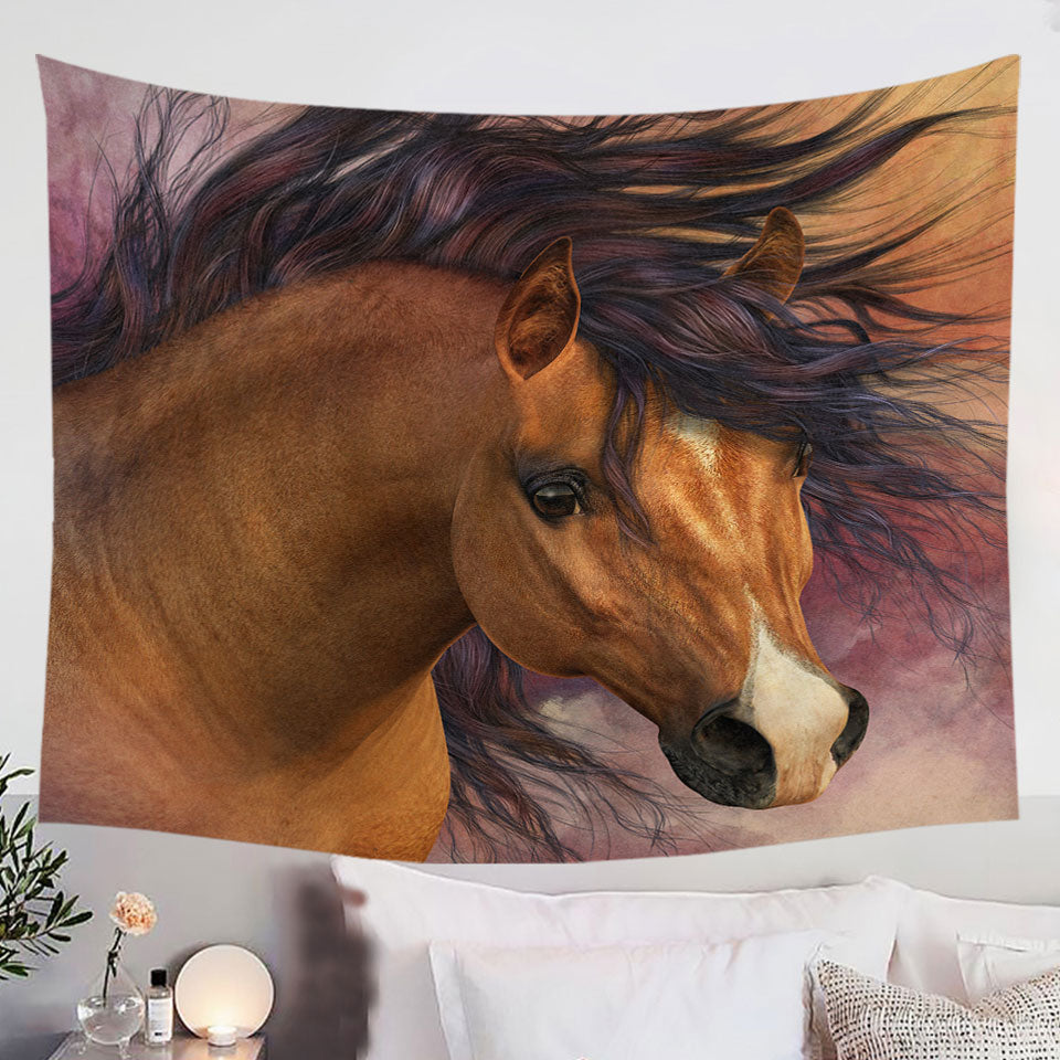Horses-Art-Attractive-Brown-Young-Horse-Hanging-Fabric-On-Wall-Decor