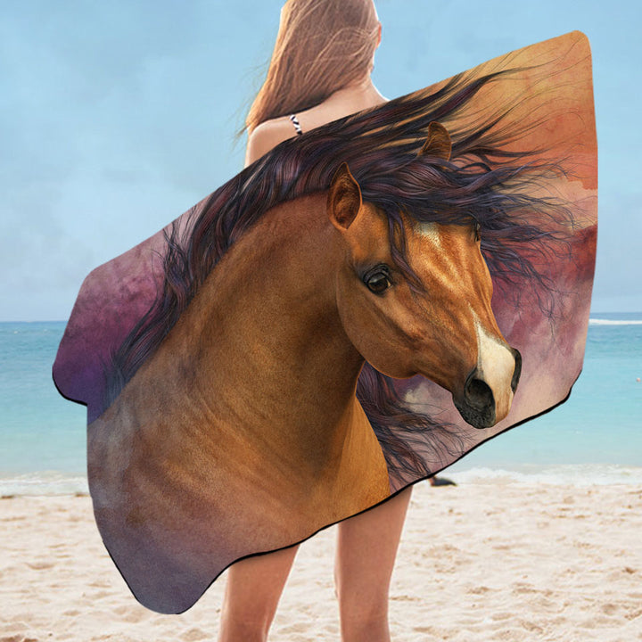 Horses Art Attractive Brown Young Horse Microfiber Beach Towel