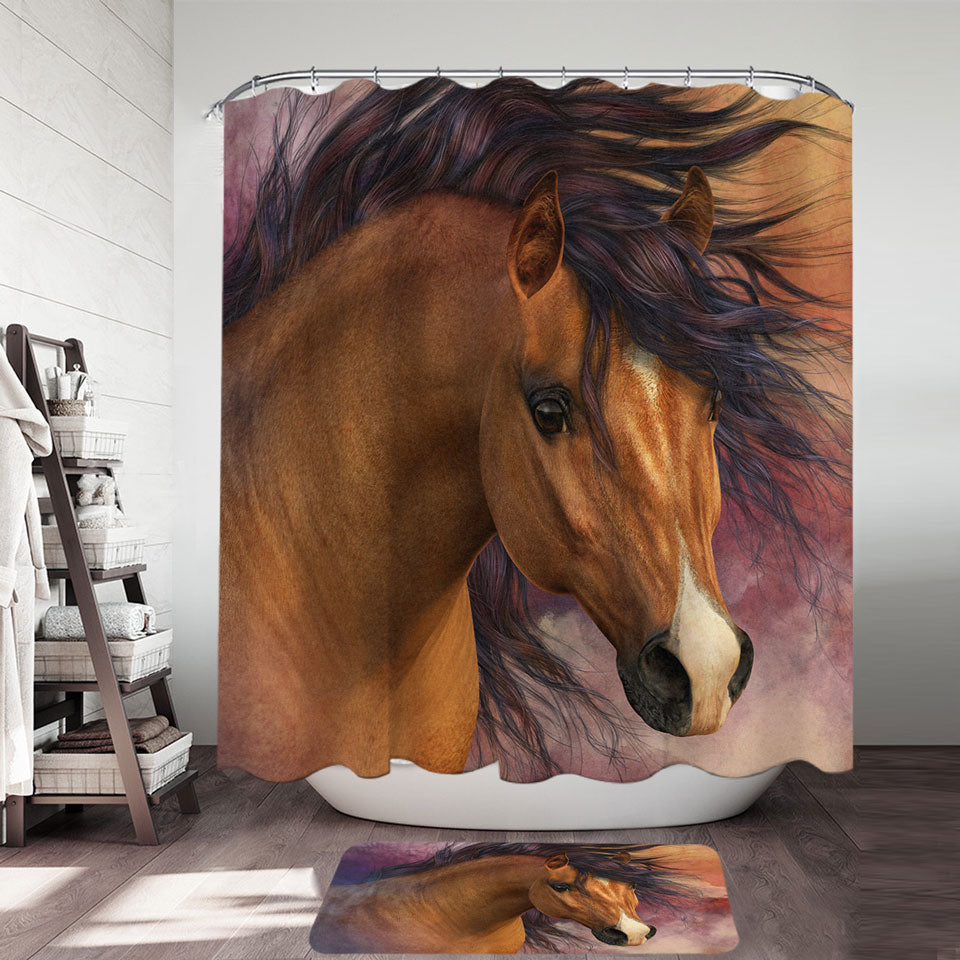 Horses Art Attractive Brown Young Horse Shower Curtains