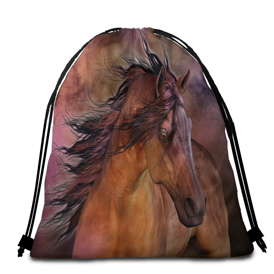 Cute Horses Art Beautiful Horse Family Beach Towel Bags