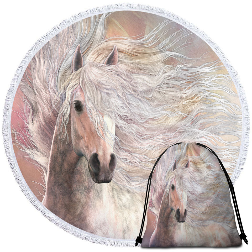 Horses Art Circle Beach Towel Cielo the Long Haired White Horse