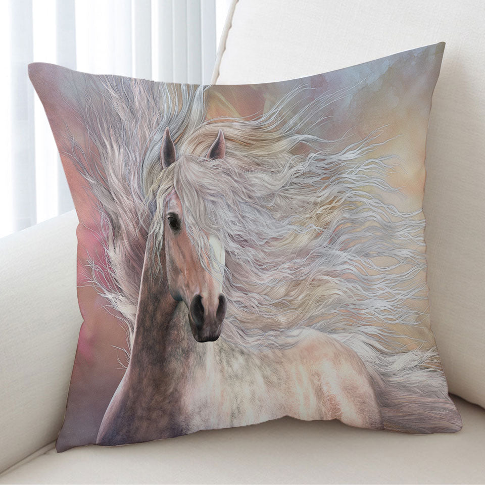 Horses Art Cushions Cielo the Long Haired White Horse