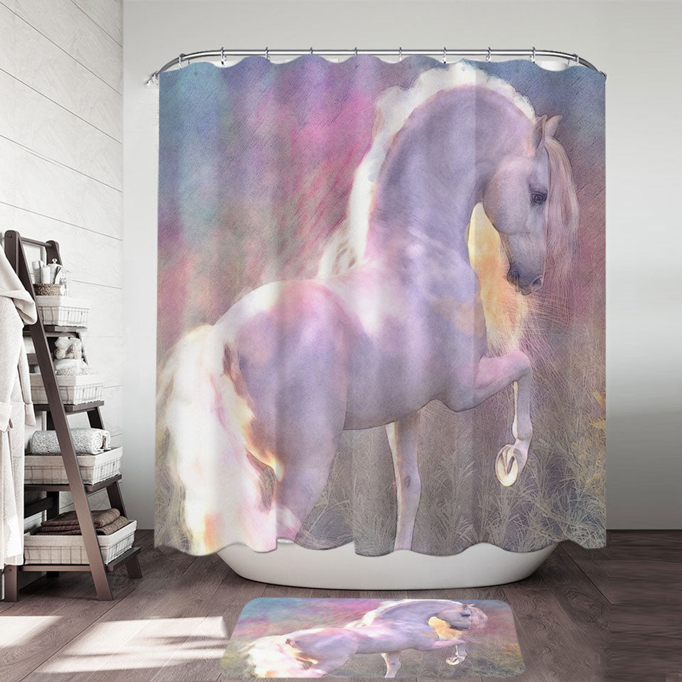 Horses Art Glow White Horse Trendy Shower Curtains