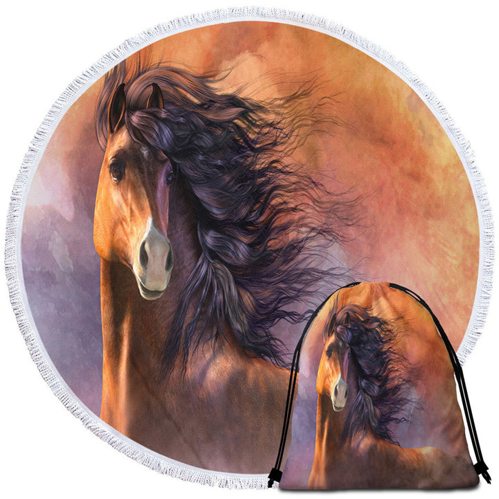 Horses Art Handsome Brown Horse Big Beach Towels