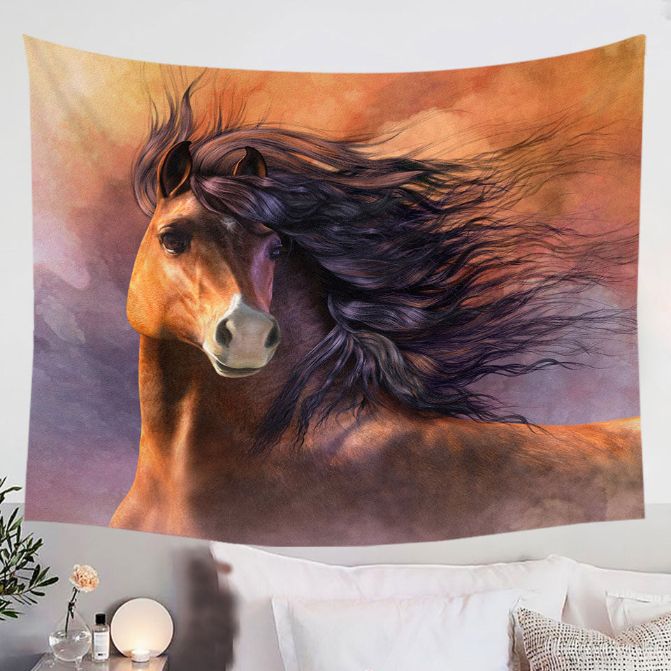 Horses-Art-Handsome-Brown-Horse-Tapestry-Wall-Decor