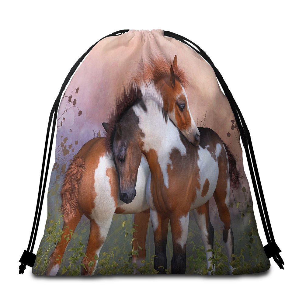 Wildlife Art Painting Running Horse Beach Towels and Bags Set