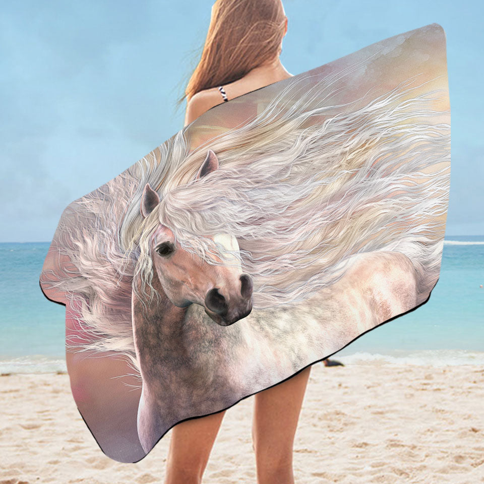 Horses Art Nice Beach Towels Cielo the Long Haired White Horse
