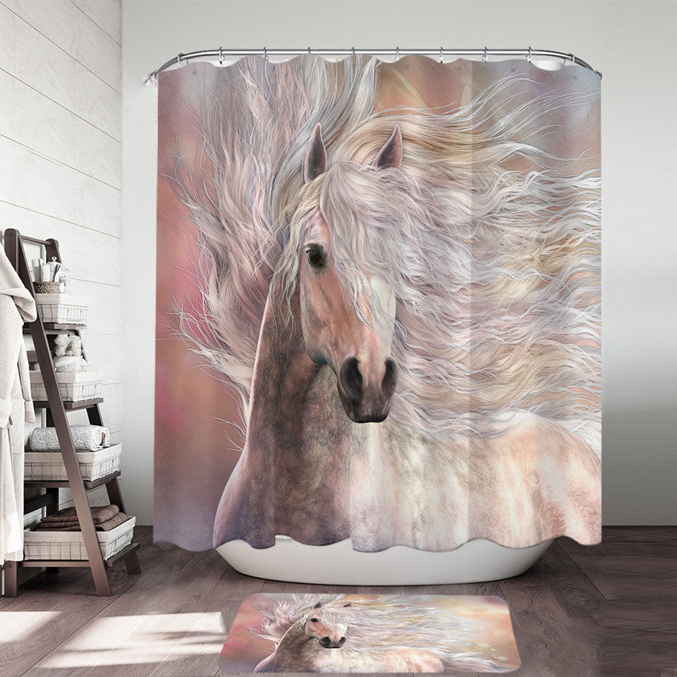 Horses Art Shower Curtains Cielo the Long Haired White Horse