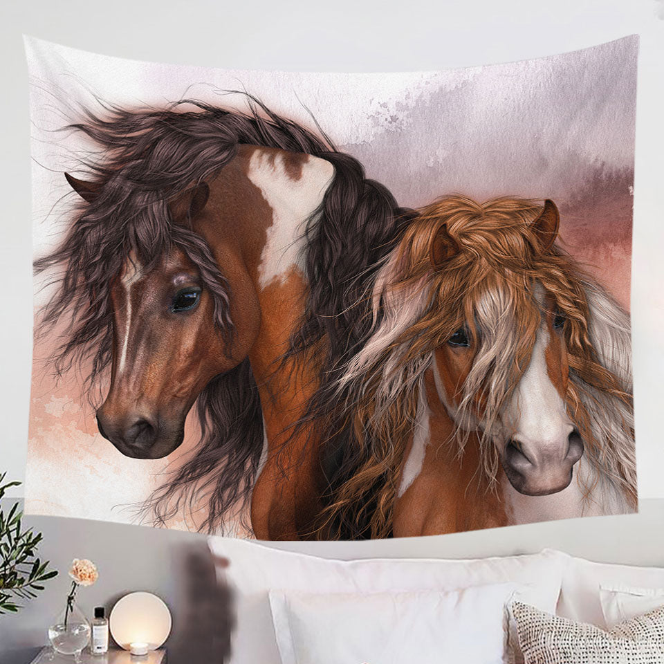 Horses-Art-Two-Brown-Pinto-Horses-Wall-Decor-Tapestry-Art-Prints