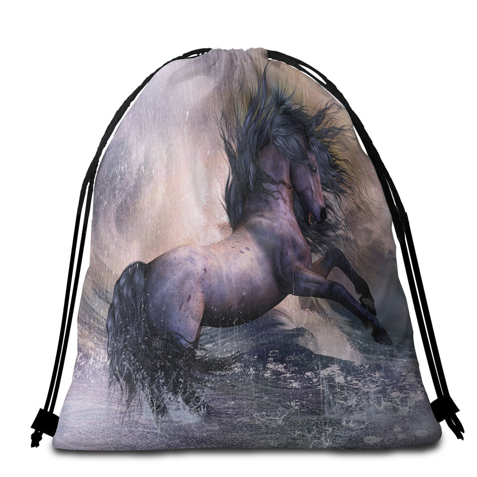 Horses Beach Bags and Towels Art Storm Front Black Brown Wild Horse