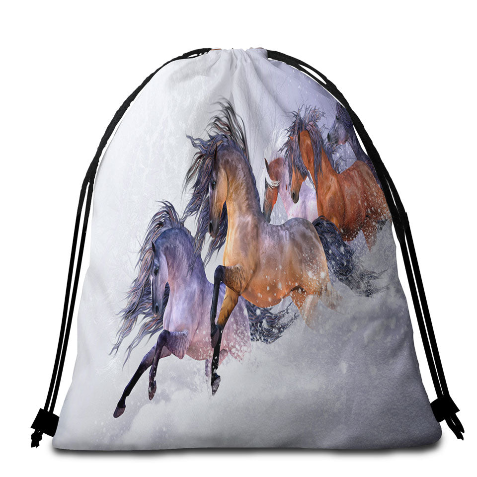 Horses Beach Bags and Towels Winters Flight Snow Running Wild Horses