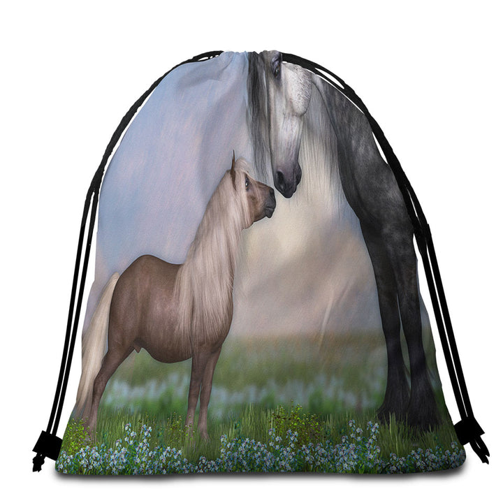 Horses Beach Towel Bags Art Momma with Cute Foal in the Meadow