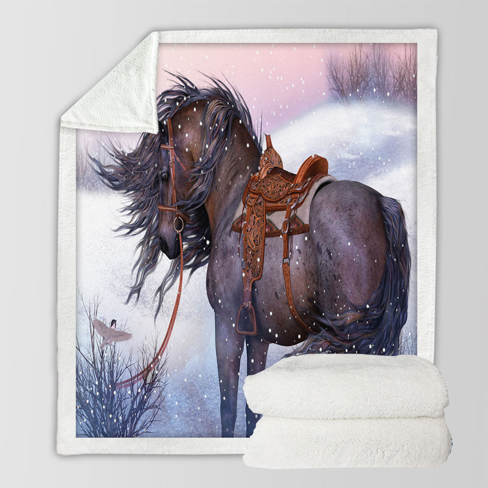 products/Horses-Fleece-Blankets-Art-Honorable-Brown-Horse-in-Winter-Snow