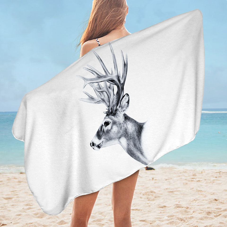 Hunters Beach Towel Black and White Deer