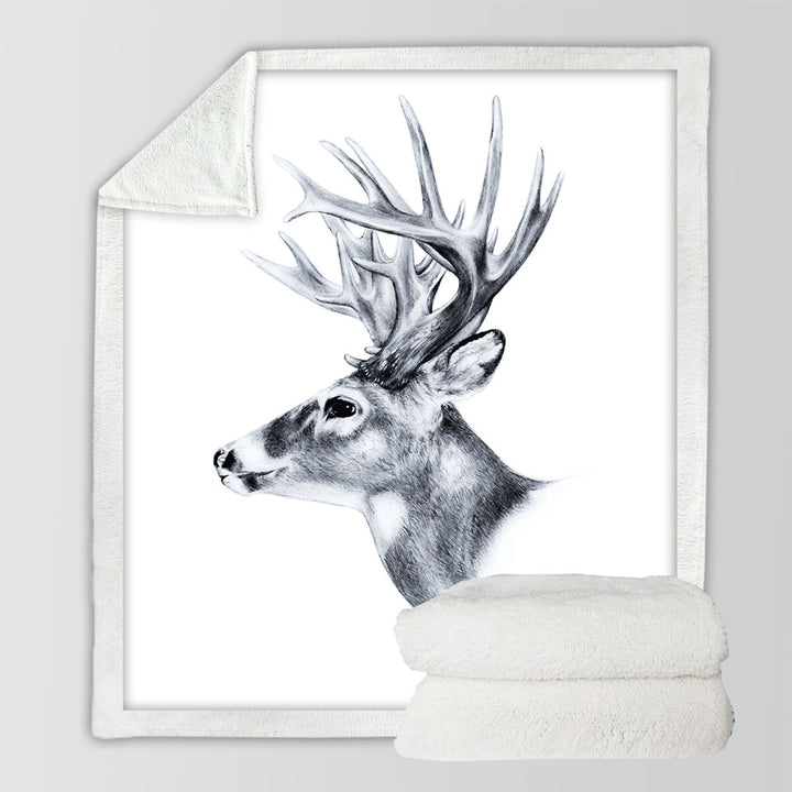 Hunters Throws Black and White Deer Sherpa Blanket