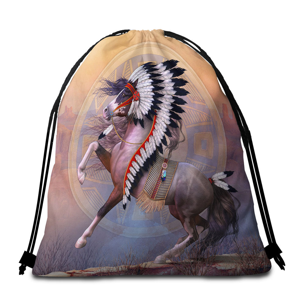 Impressive Beach Bags and Towels Native American War Bonnet Horse