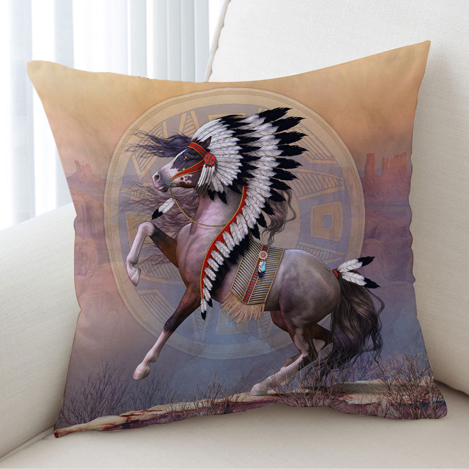 Impressive Decorative Cushions Native American War Bonnet Horse