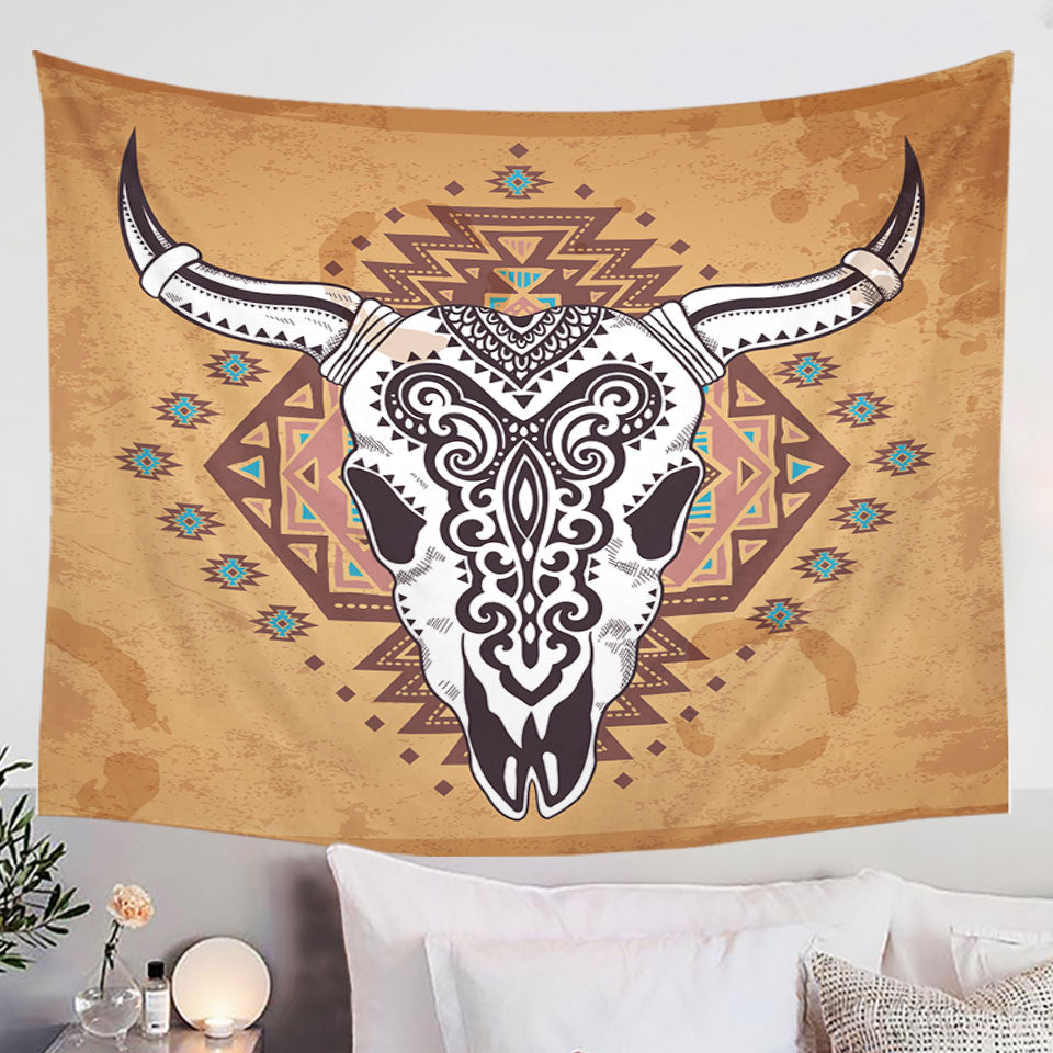 Indian Bull Skull Cool Tapestry
