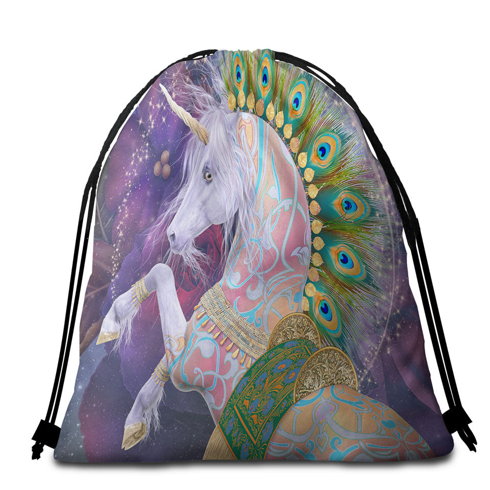 Indian Peacock Unicorn Beach Bags for Towels
