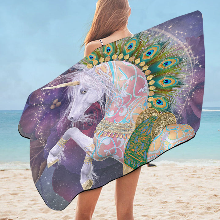 Indian Peacock Unicorn Beach Towel