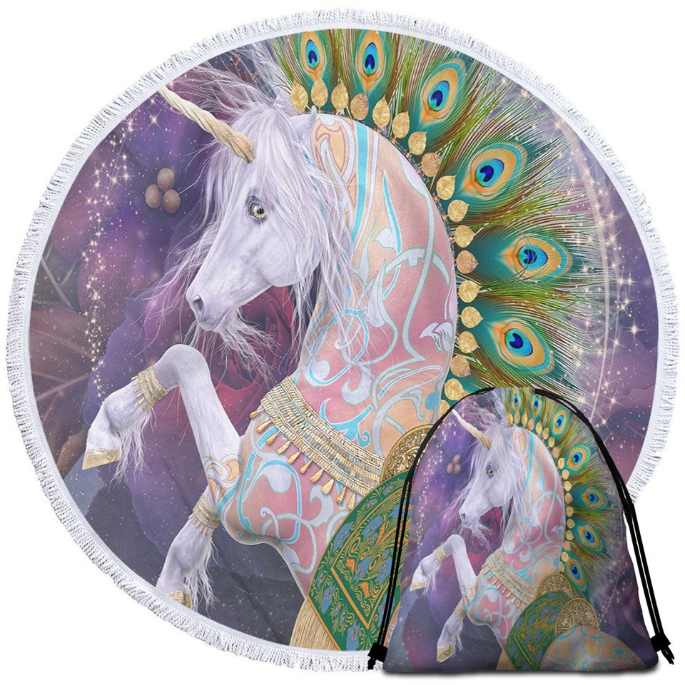 Indian Peacock Unicorn Beach Towels and Bags Set