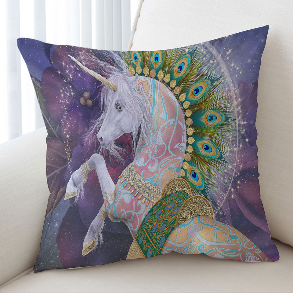 Indian Peacock Unicorn Cushion Cover