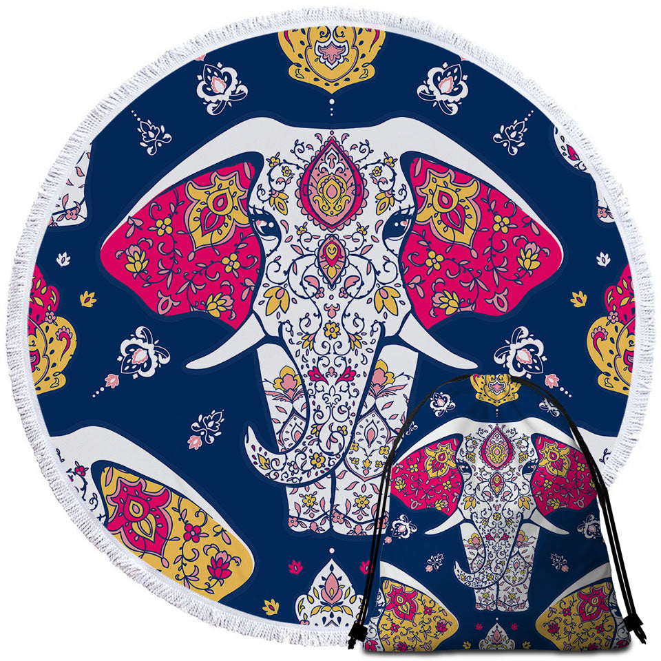 Indian Princess Elephant Unique Round Beach Towel