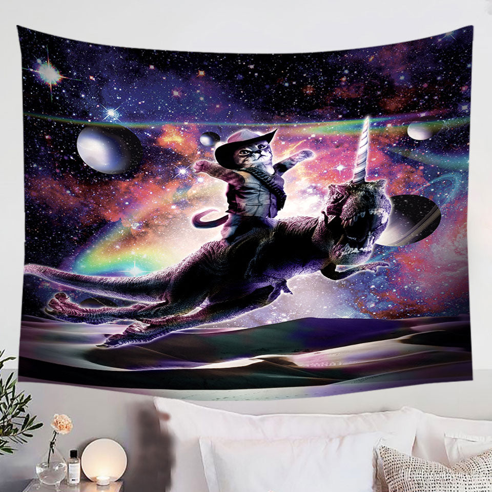 Inexpensive-Tapestry-Wall-Decor-with-Cool-Cute-and-Funny-Space-Cowboy-Cat-Riding-Dinosaur-Unicorn