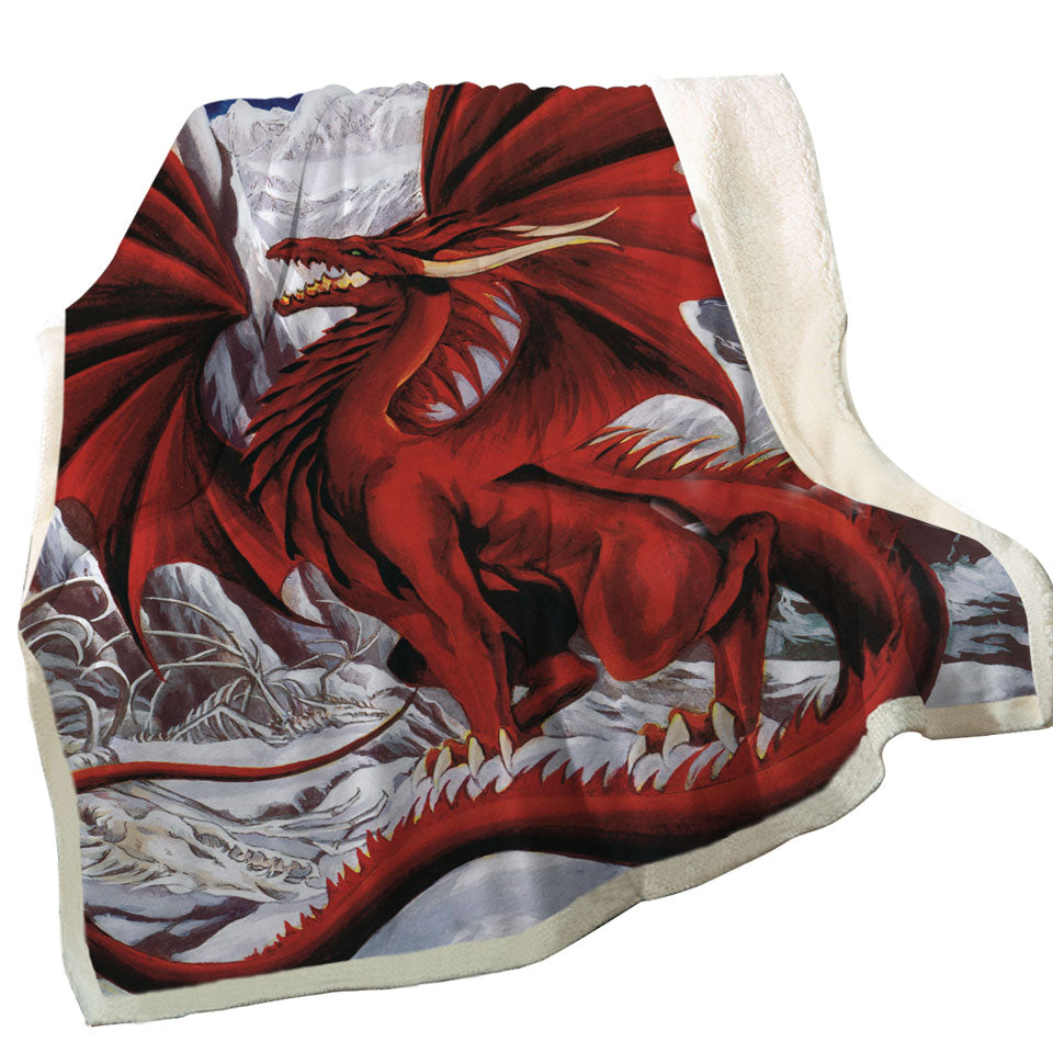 Inferno Red Dragon Drawing in the Mountains Throws