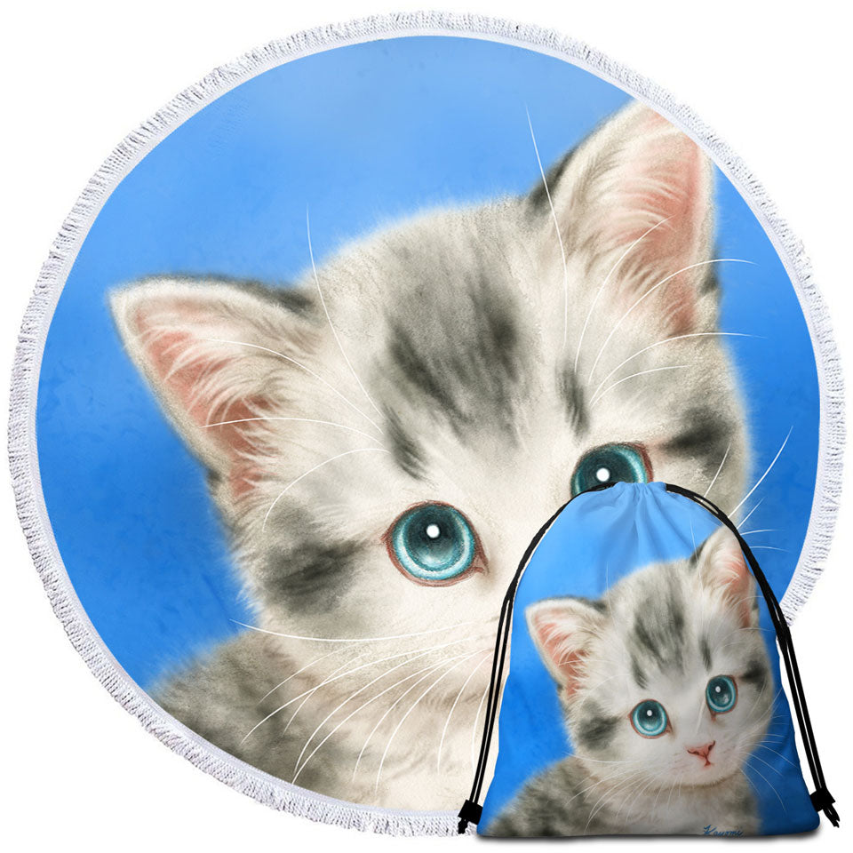 Innocent Beach Towels for Baby Blue Eyes Grey Kitty Cat