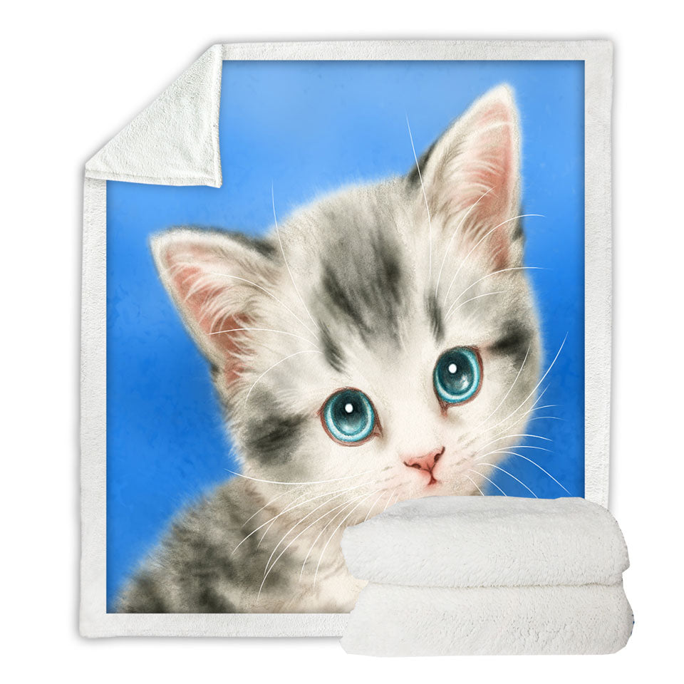Innocent Fleece Blankets for Baby Blue Eyes Grey Kitty Cat