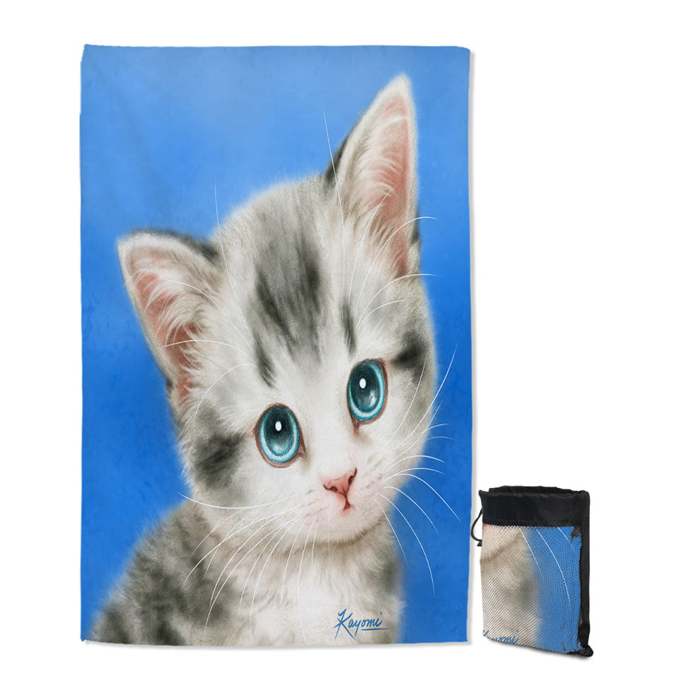 Innocent Giant Beach Towel for Baby Blue Eyes Grey Kitty Cat