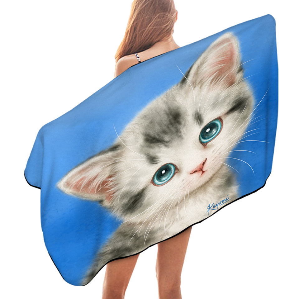 Innocent Pool Towels for Baby Blue Eyes Grey Kitty Cat