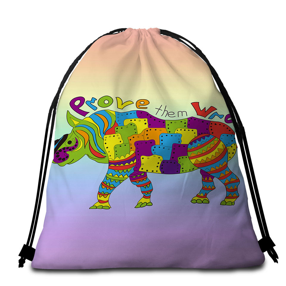 Inspirational Multi Colored Rhino Beach Towel Bags