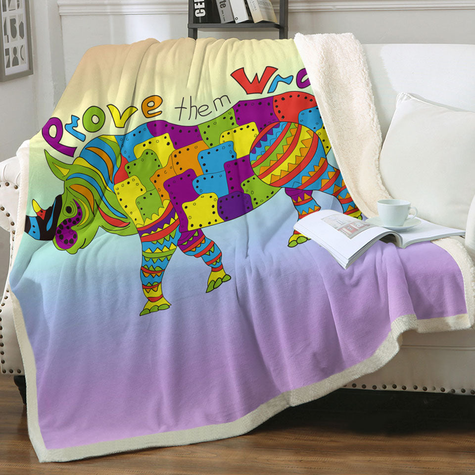 Inspirational Multi Colored Rhino Throw Blanket