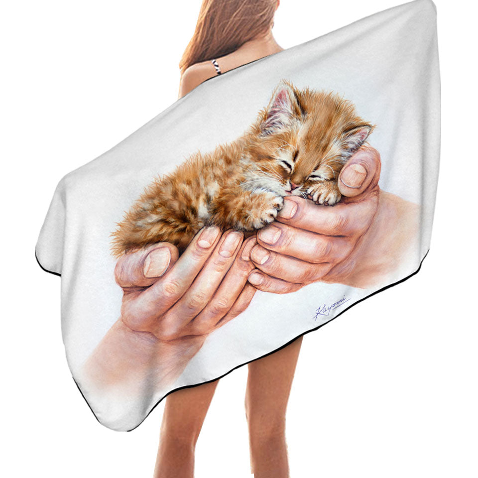 Inspiring Beach Towels Cat Art Drawings Embrace Kitten