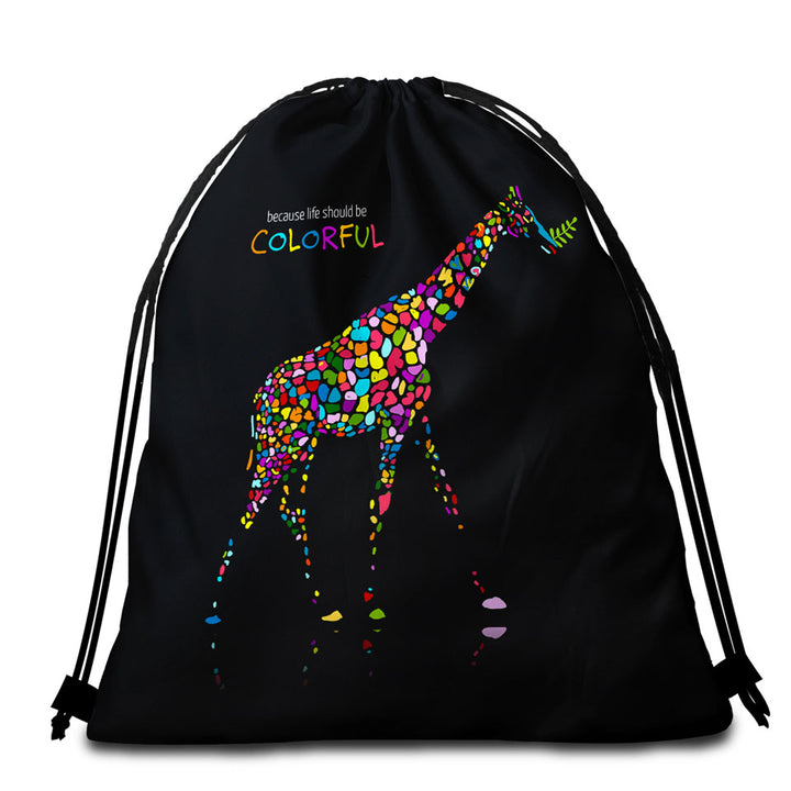 Inspiring Colorful Giraffe Beach Towel Bags