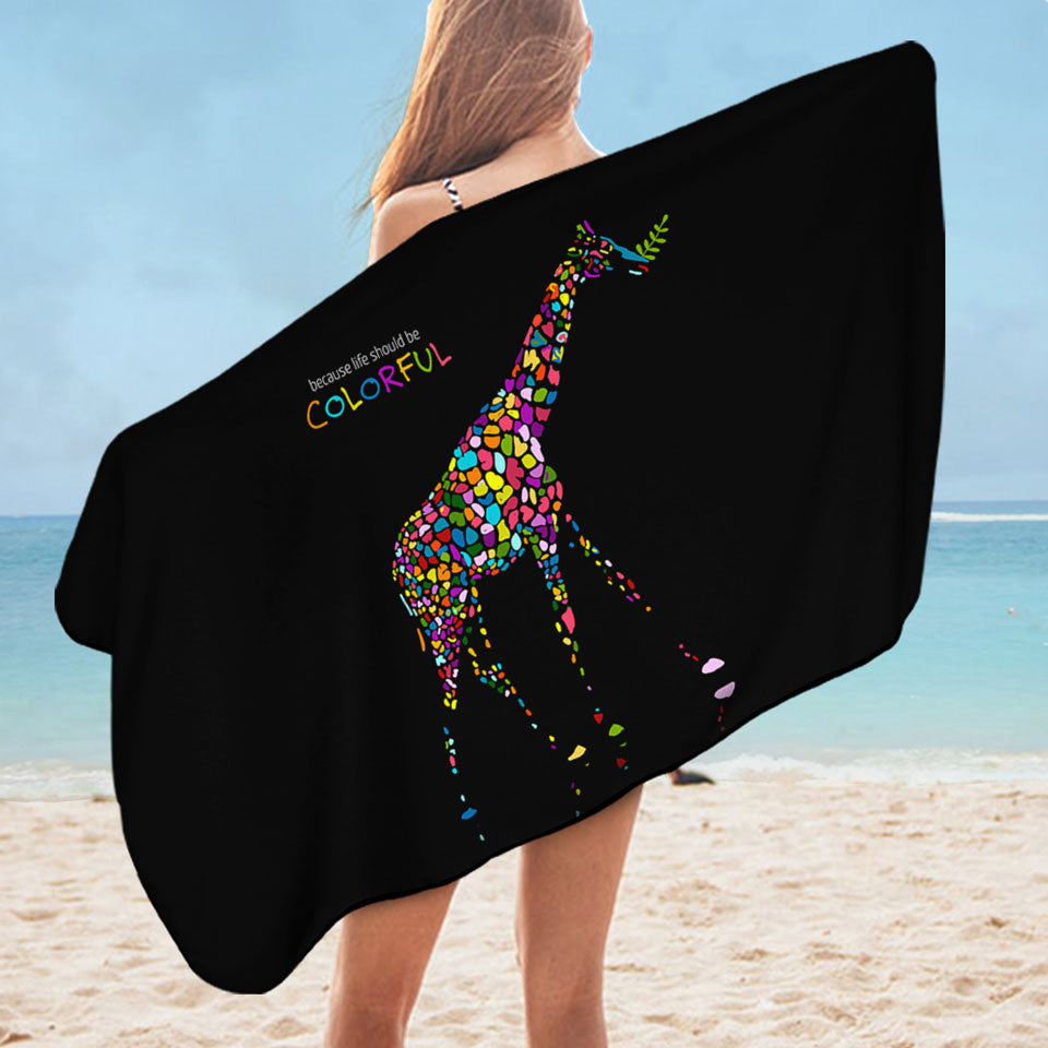 Inspiring Colorful Giraffe Microfiber Beach Towel