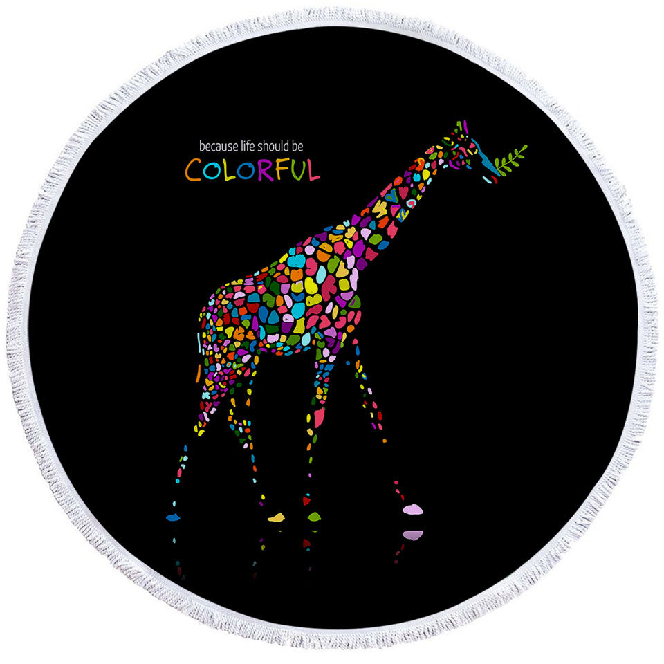 Inspiring Colorful Giraffe Round Beach Towel