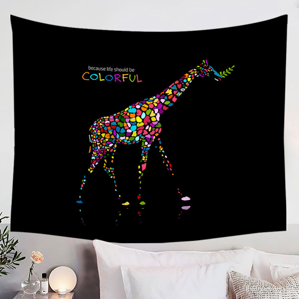 Inspiring Colorful Giraffe Tapestry